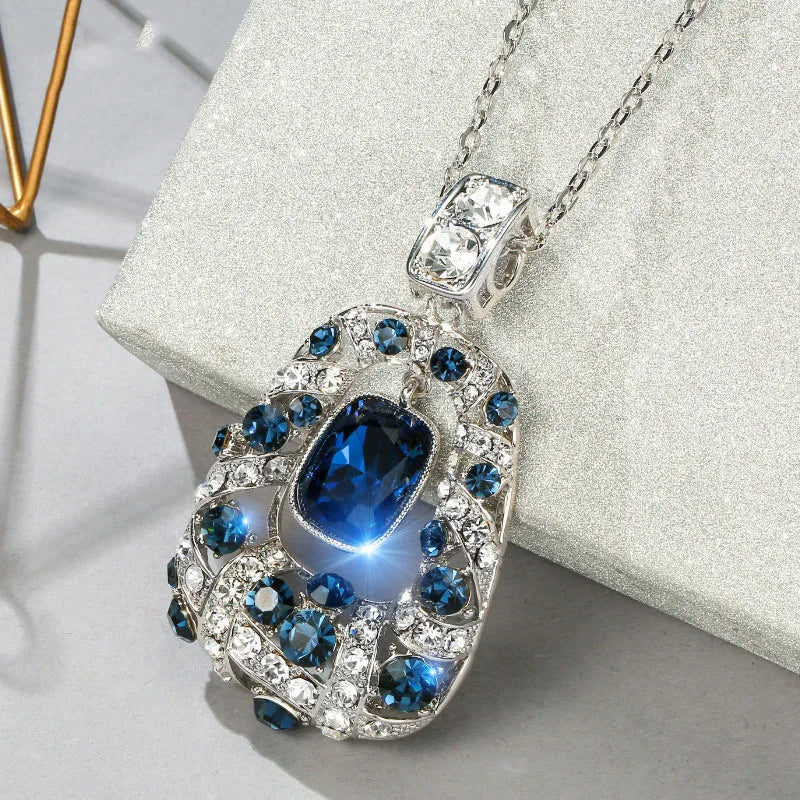 Fashion Sparkle Crystal Collier Femme Trapezoid Geometric Statement Long Necklaces&Pendants for Women Party Jewelry Bijoux