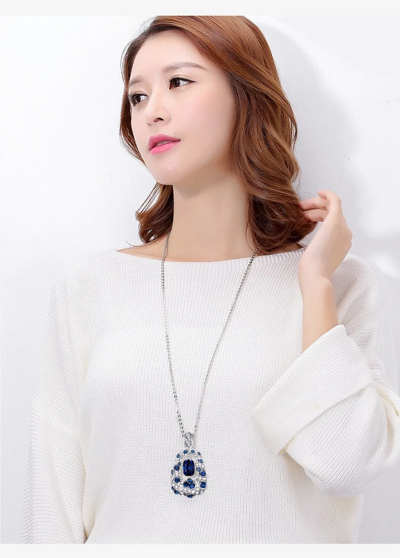 Fashion Sparkle Crystal Collier Femme Trapezoid Geometric Statement Long Necklaces&Pendants for Women Party Jewelry Bijoux