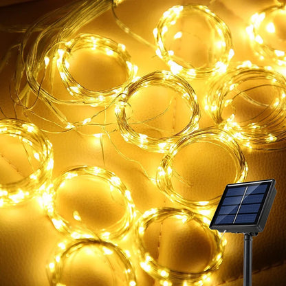 Solar LED Curtain Light Outdoor Garland Solar Fairy String Light Copper Wire Lamps for Garden Yard Wedding Party Holiday Decor