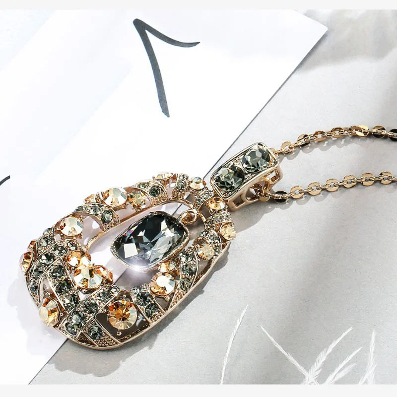 Fashion Sparkle Crystal Collier Femme Trapezoid Geometric Statement Long Necklaces&Pendants for Women Party Jewelry Bijoux