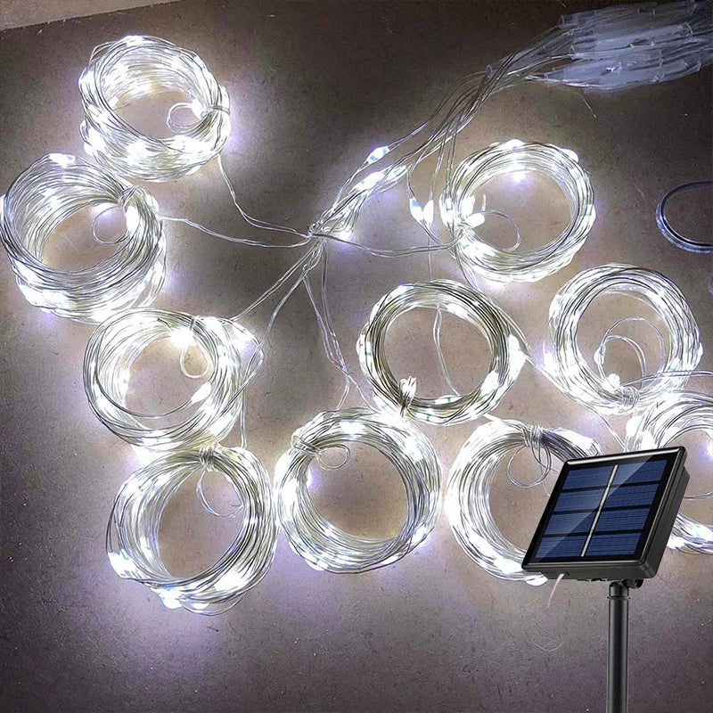 Solar LED Curtain Light Outdoor Garland Solar Fairy String Light Copper Wire Lamps for Garden Yard Wedding Party Holiday Decor