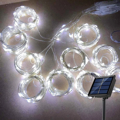 Solar LED Curtain Light Outdoor Garland Solar Fairy String Light Copper Wire Lamps for Garden Yard Wedding Party Holiday Decor