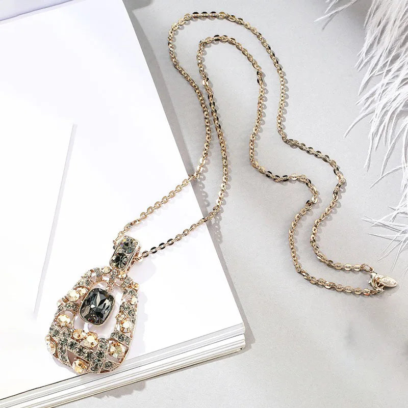 Fashion Sparkle Crystal Collier Femme Trapezoid Geometric Statement Long Necklaces&Pendants for Women Party Jewelry Bijoux