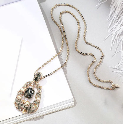 Fashion Sparkle Crystal Collier Femme Trapezoid Geometric Statement Long Necklaces&Pendants for Women Party Jewelry Bijoux