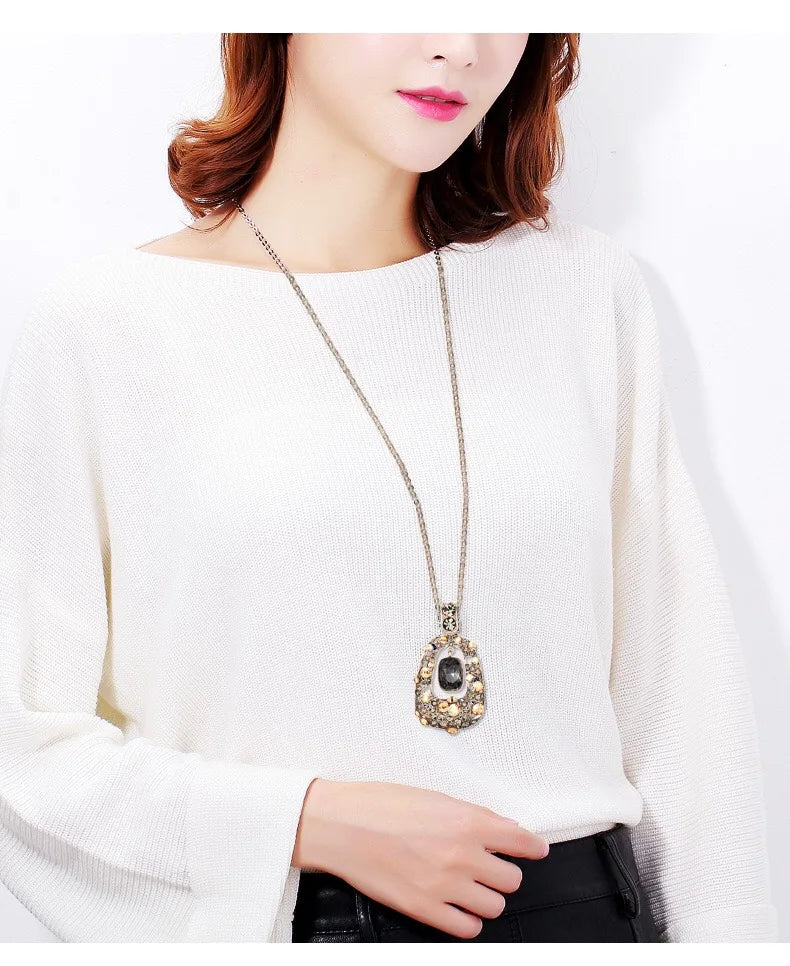 Fashion Sparkle Crystal Collier Femme Trapezoid Geometric Statement Long Necklaces&Pendants for Women Party Jewelry Bijoux