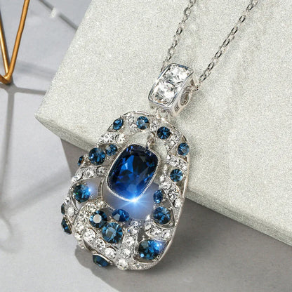 Fashion Sparkle Crystal Collier Femme Trapezoid Geometric Statement Long Necklaces&Pendants for Women Party Jewelry Bijoux