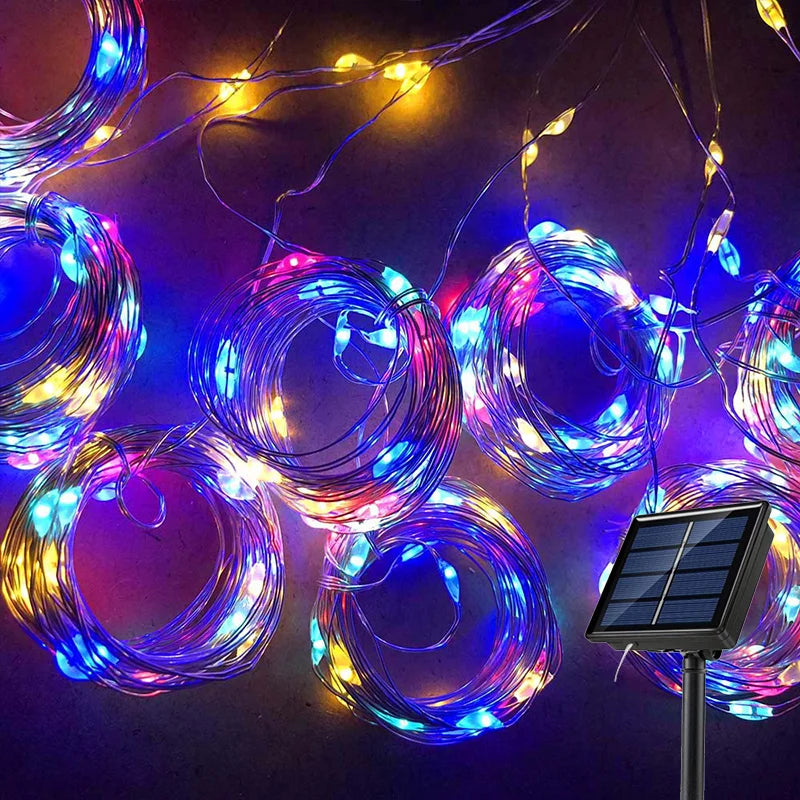 Solar LED Curtain Light Outdoor Garland Solar Fairy String Light Copper Wire Lamps for Garden Yard Wedding Party Holiday Decor