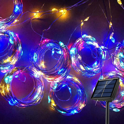 Solar LED Curtain Light Outdoor Garland Solar Fairy String Light Copper Wire Lamps for Garden Yard Wedding Party Holiday Decor